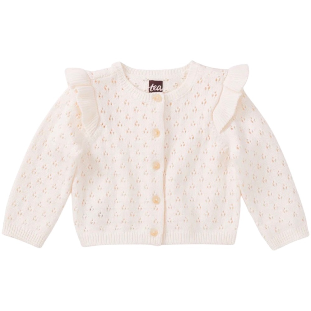 TEA COLLECTION Knit Crochet Flutter Shoulder Button Sweater Cardigan - 12-18M
